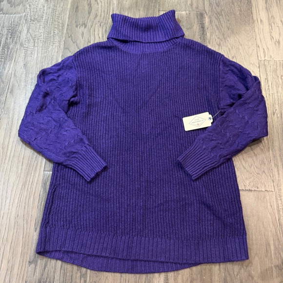 St Johns Bay Purple Turtleneck Sweater Women's Large Cable Knit Pullover - Picture 1 of 8